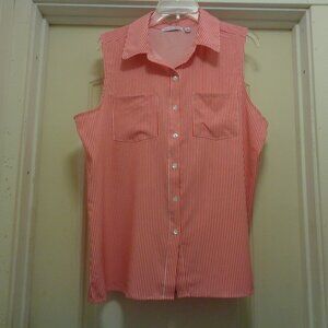 FARM PRAIRIE COUNTRY GIRL RED & WHITE STRIPES COLLARED BLOUSE X LG